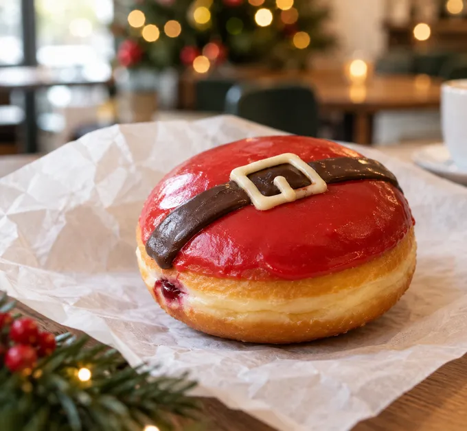 krispy kreme santa belly donut with red icing